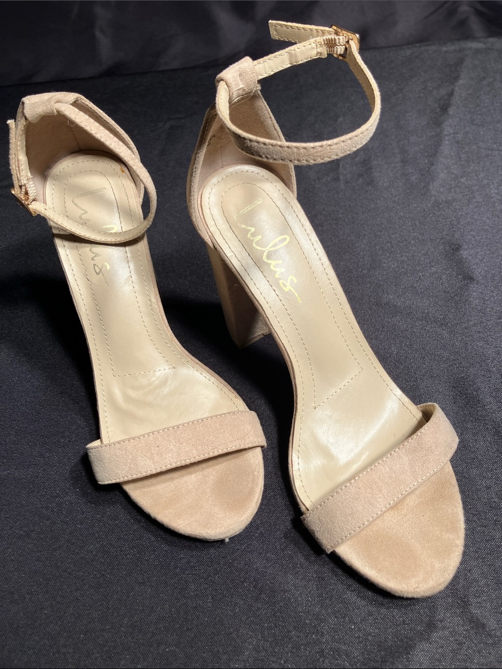 Lulu's Nude/Taupe Ankle-Strap Block Heel Sandals